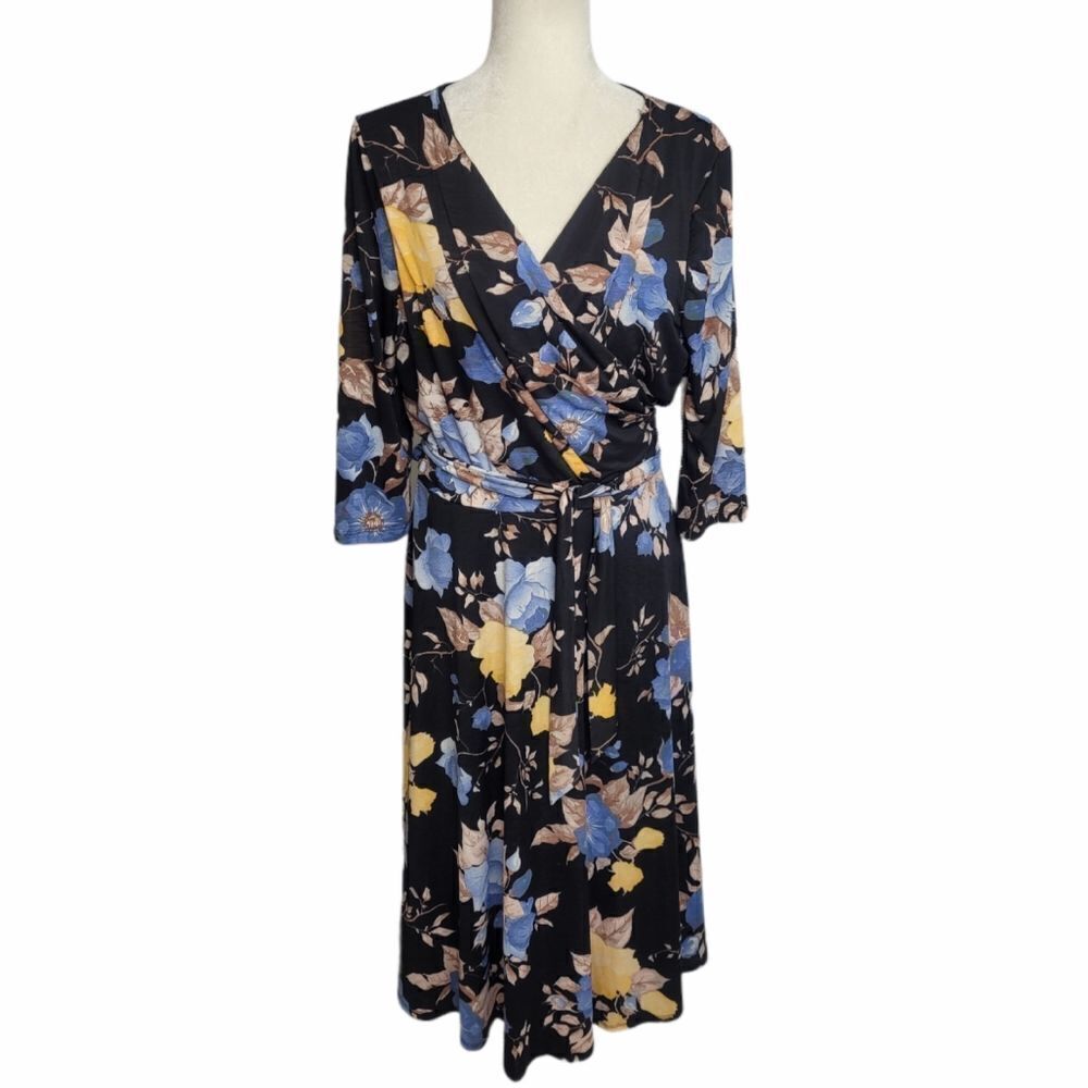 UNIQUE VINTAGE dress black‎ floral Kelsie stretch wrap 1X - Picture 3 of 12